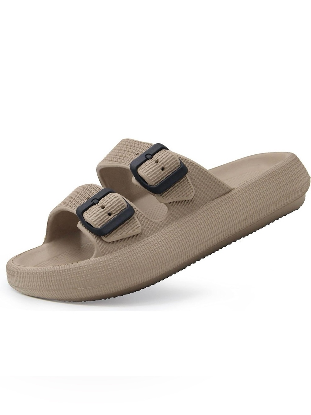NWT Weweya Beige Sandals for Women/Men: Double-Buckle Adjustable Pillow Sandals
